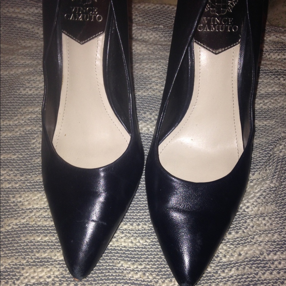Vince Camuto black leather pumps. See description.